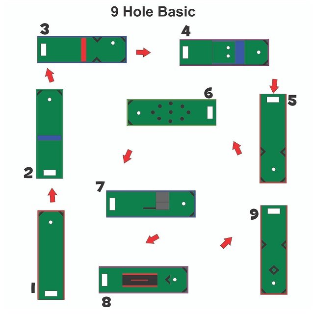 9-hole portable mini golf layout for rental use