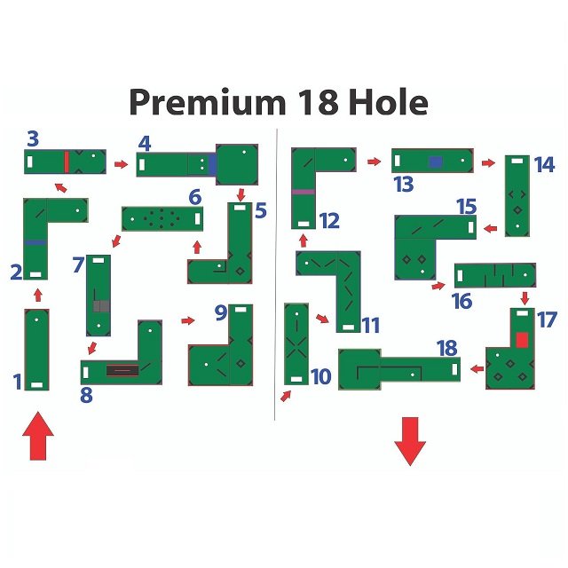 18-hole mini golf layout for portable rental setup